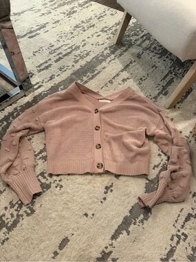 Cropped Tan Button-Front Women's Sweater Cardigan